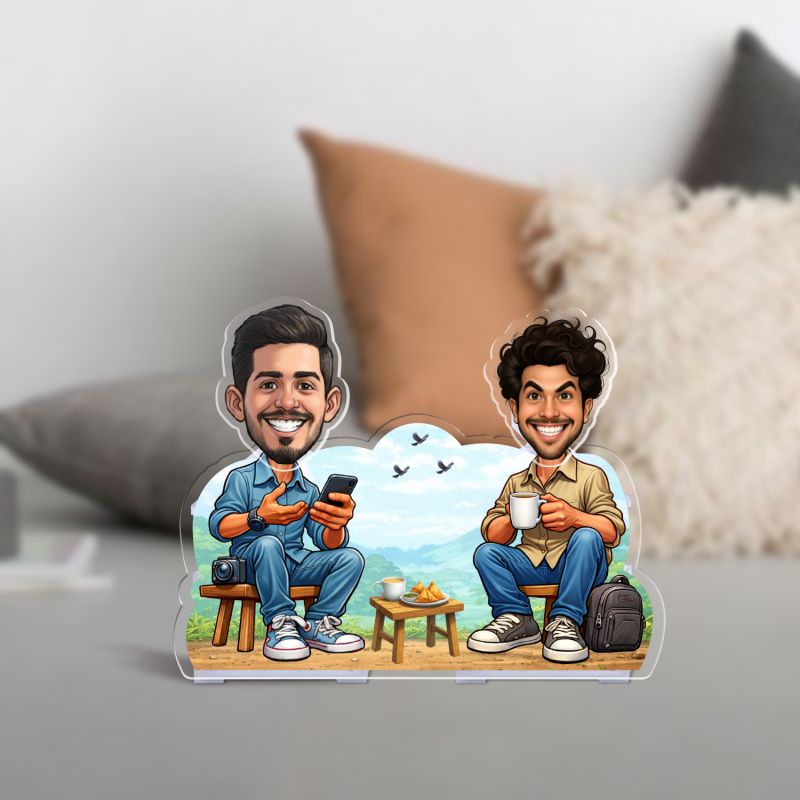Personalized Friends Bobblehead Caricature Custom Cartoon Photo Cutout Gift for Best Friends, Brothers & Roommates Tabletop Decor  Battery Powered Moving Head Feature